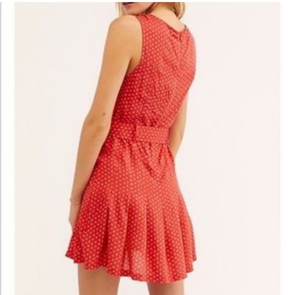 Free People Raquel Belted Mini Dress Red Floral Pleated Sleeveless 6 fits Xs s - Picture 5 of 6